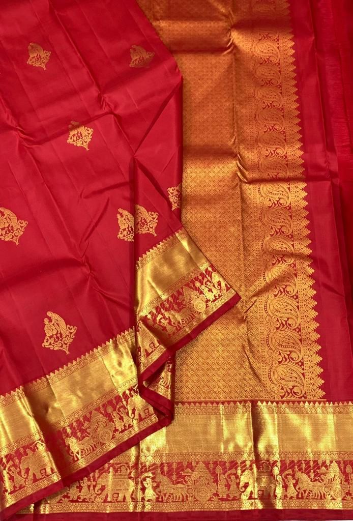Red Palakhi By Aab Soft Lichi Silk Jacquard Border Saree